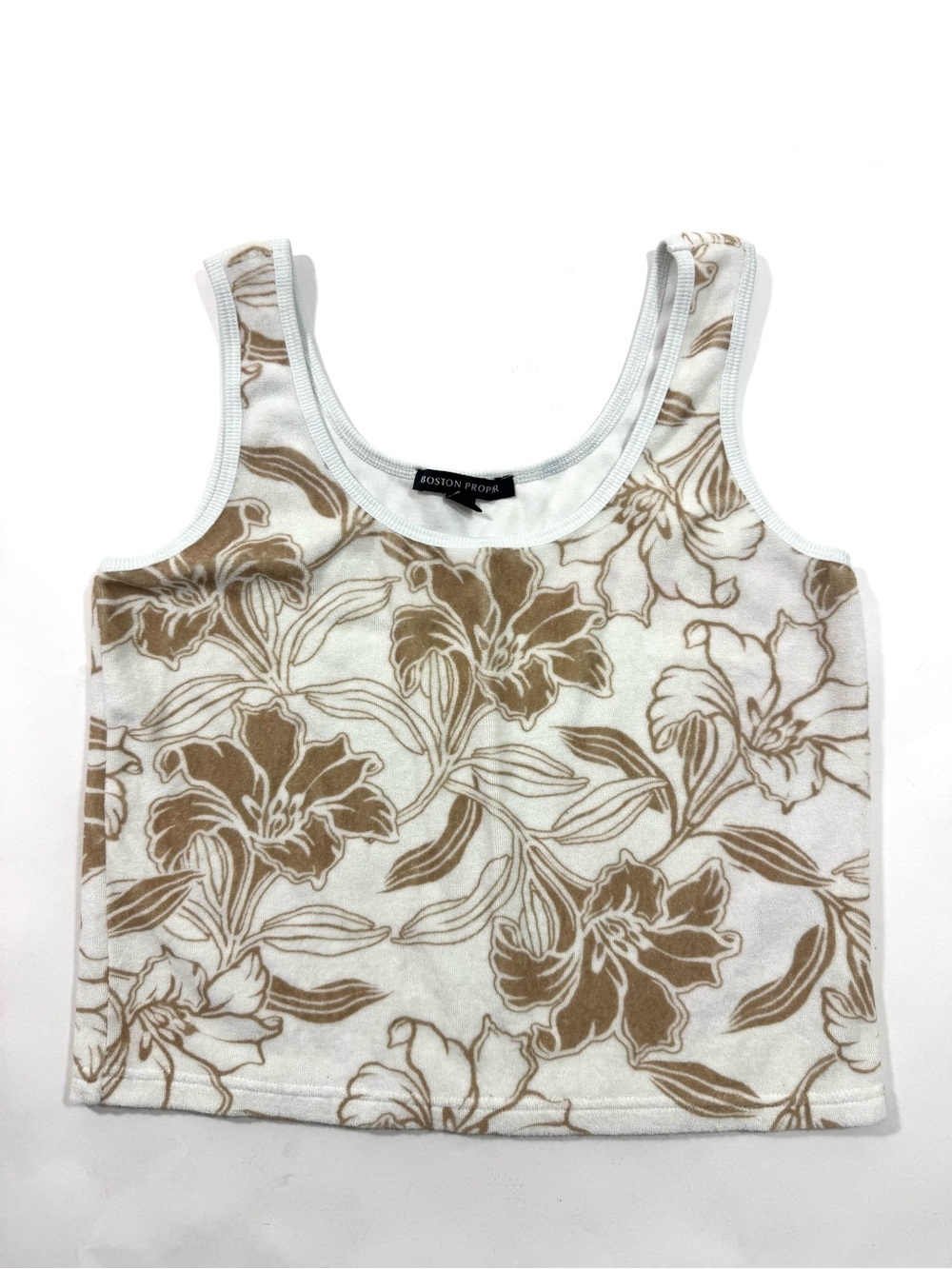 Boston Proper Terry Cloth Floral Tank Top Beige White Beach